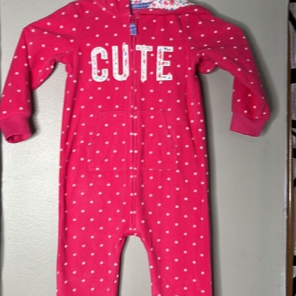 Carter's Toddler 24 month Pink Footless Hooded Fleece Zip One Piece. - Picture 2 of 9